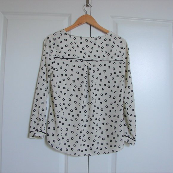 Zara Black and White Pattern Zipper Front V-neck Tunic Blouse Office Size Medium - Picture 10 of 12